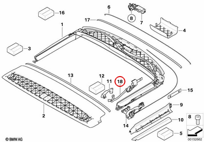 Gancio chiusura cofano OEM 54347174763 per MINI Cabrio R52 (2002-2008). MINI originale.