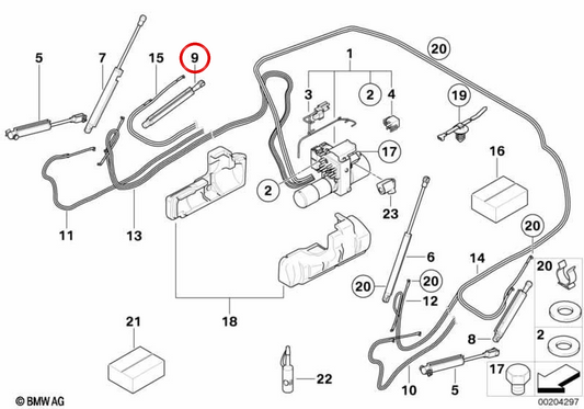 Tampa direita do teto do cilindro hidráulico OEM 54347190670 para BMW E88. BMW genuíno.