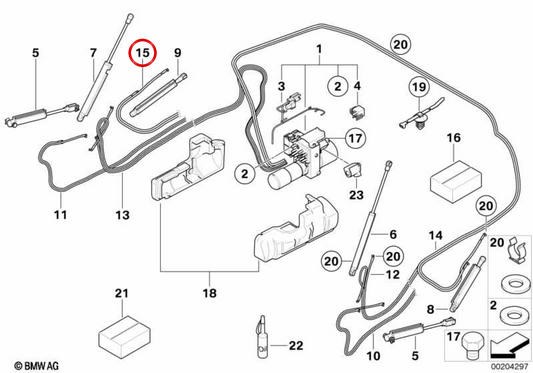 Tuyau hydraulique de la capota droite capota OEM 54347190676 pour BMW E88. BMW d'origine.