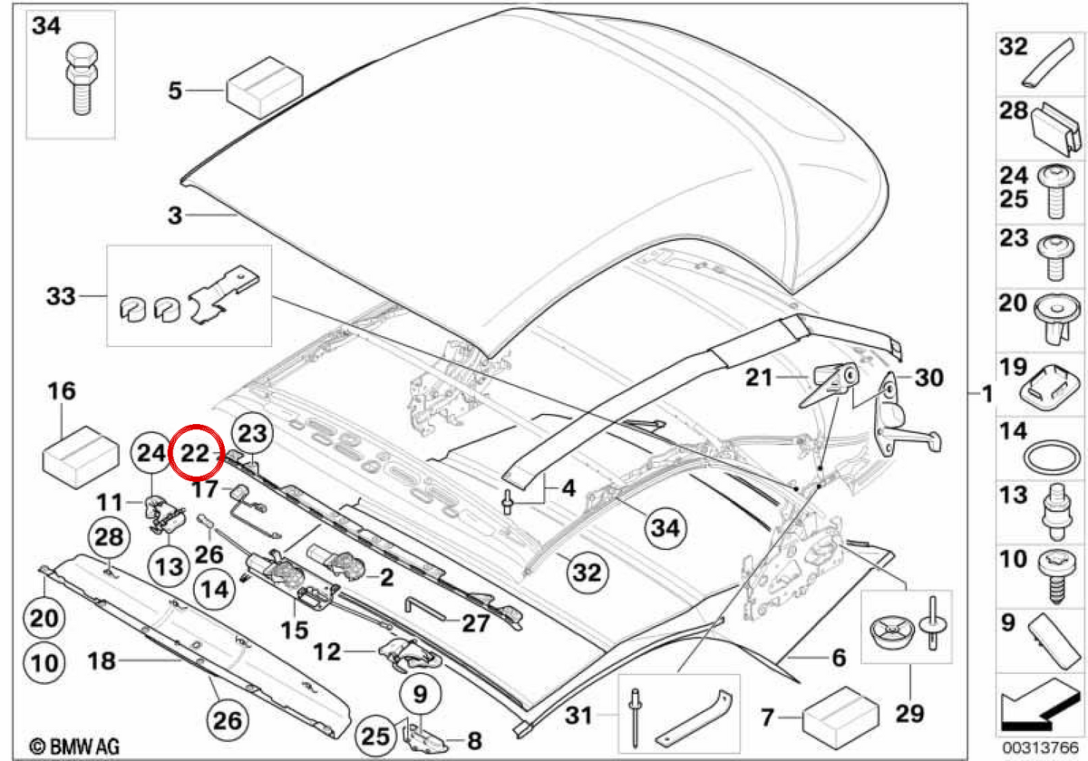 OEM 54347190752 Capotion Guide for BMW E88. Original BMW.