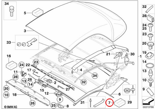Kit de fijación para techo interior/capota OEM 54347190762 para BMW E88. Original BMW.