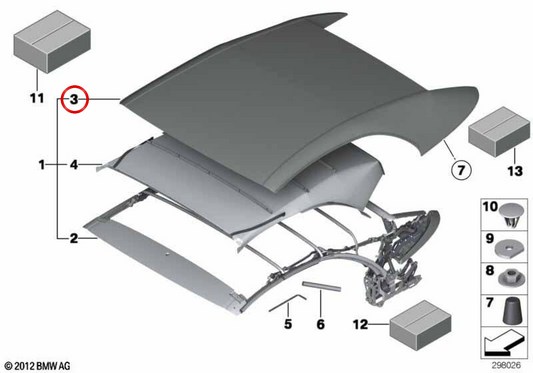 Cubierta de techo OEM 54347230892 para BMW F12, F13. Original BMW.