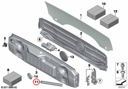 Liberador de emergencia de la luneta trasera OEM 54347276936 para BMW F12, F13. Original BMW.