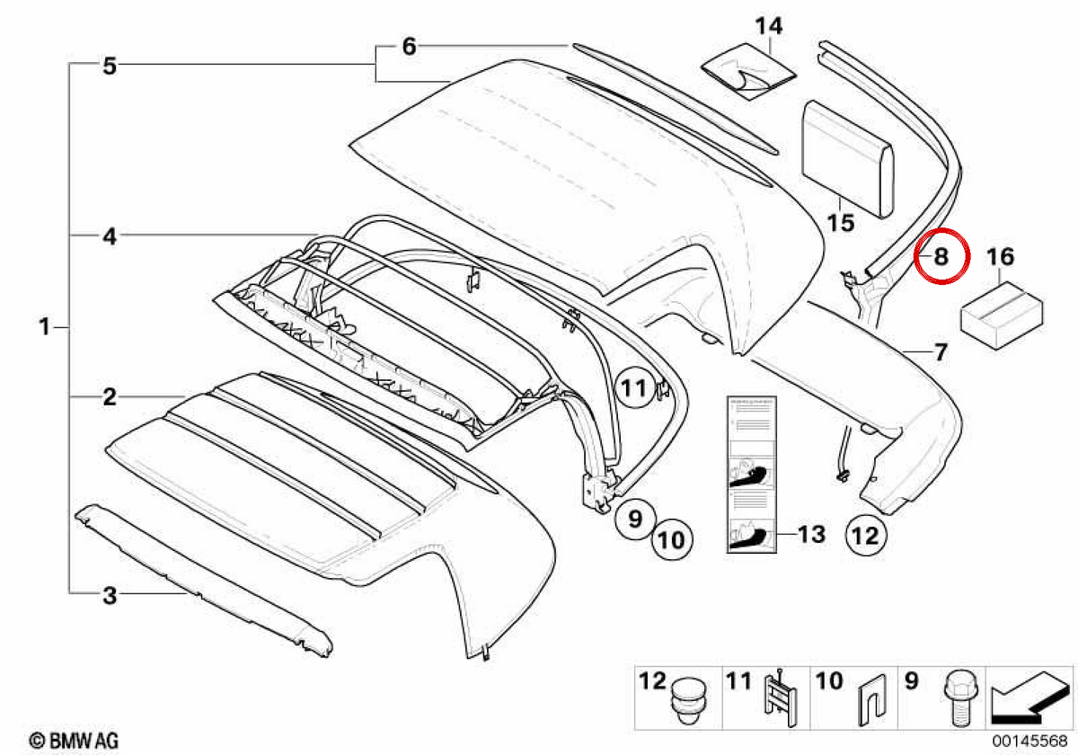 Junta de sellado OEM 54348266953 para BMW E52. Original BMW.