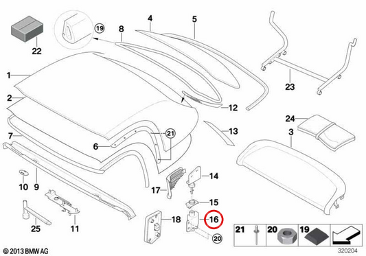 Links -Hardtop -Unterstützung OEM 54348269713 für BMW E52 (Z8). Original BMW.