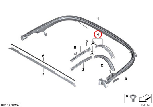 Junta de riel de alojamiento izquierda OEM 54349449195 para BMW G29. Original BMW.