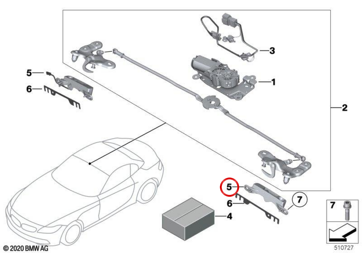 Piastra di base destra 54377192950 per BMW E89. BMW originale.