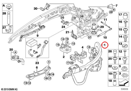 Meccanismo del tetto convergibile destro 54377203116 per BMW E93. BMW originale.