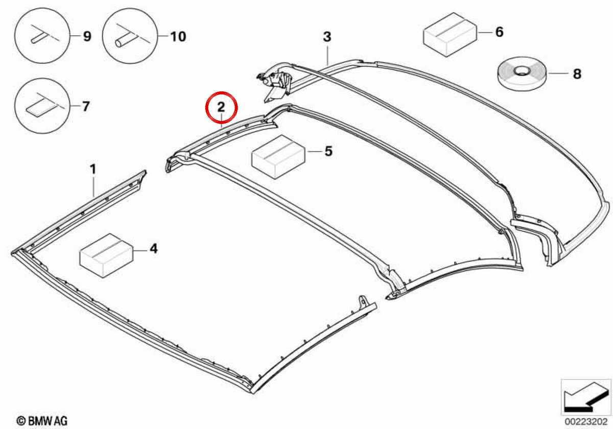 Joint de toit central pour BMW E93. OEM 54377217243. BMW original.