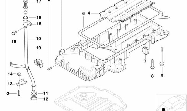 Tubo guía de varilla de aceite OEM 11431704890 para BMW E34, E32. Original BMW.