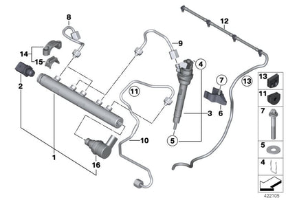 Conducto de alta presión OEM 13537798449 para BMW {E81, E82, E87, E88, F20, F21, F22, E90, E91, F30, F31, F34, F36, E84} y MINI {R55, R56, R57, R58, R59, R60, R61}. Original BMW y MINI.