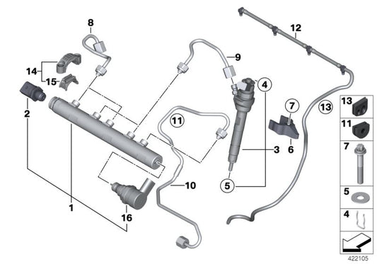 Conducto de alta presión OEM 13537798449 para BMW {E81, E82, E87, E88, F20, F21, F22, E90, E91, F30, F31, F34, F36, E84} y MINI {R55, R56, R57, R58, R59, R60, R61}. Original BMW y MINI.