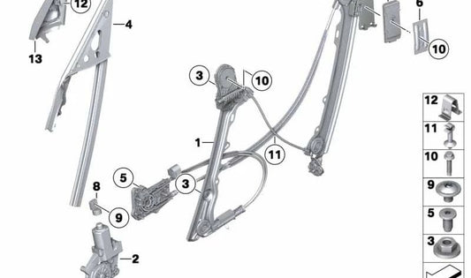 Elevalunas delantero derecho OEM 51337198304 para BMW Z4 E89. Original BMW.