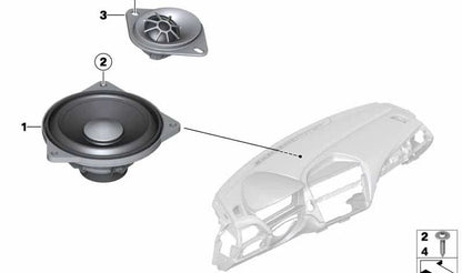 Altavoz medio HiFi OEM 65139240641 para BMW F30 (316d) años 2012-2018. Compatible con versiones Automático y Manual. Repuesto original BMW.