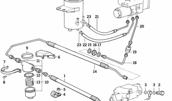 Tubería de retorno hidráulico OEM 37131159544 para BMW E31. Pieza original BMW adecuada para el sistema ASC+T de retorno de aceite. Original BMW.