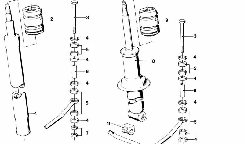 Amortiguador de suspensión trasera OEM 33521122117 para BMW E24. Original BMW.