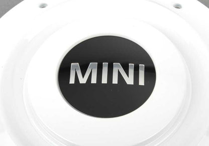Cubierta de cubo blanco OEM 36131512573 para MINI R50, R53, Cabrio R52. Original MINI.