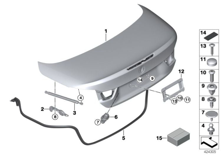 Elemento de fijación con placas distanciadoras OEM 54377312862 para BMW F33, F33 LCI, F83 M4, F83 M4 LCI. Original BMW.
