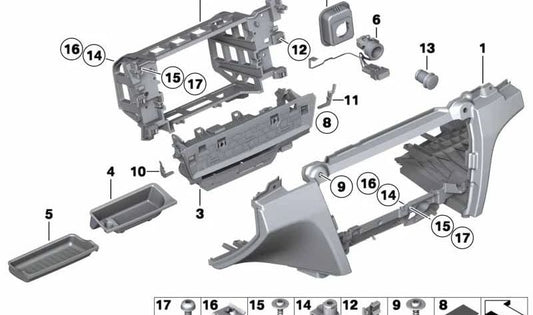 Soporte interior del salpicadero OEM 51459112139 para BMW F01, F02, F04 (modelos 730d, 730i, 740d, versiones con y sin xDrive 2008-2015). Original BMW.