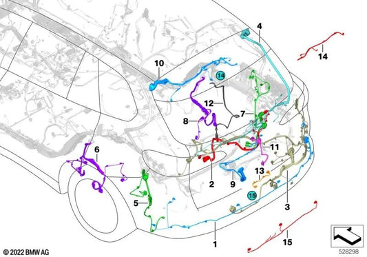 Rear bumper wiring harness for BMW G05 (OEM 61128736606). Original BMW