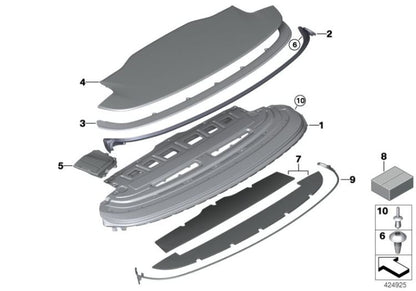 Elemento de fijación con placas distanciadoras OEM 54377312862 para BMW F33, F33 LCI, F83 M4, F83 M4 LCI. Original BMW.
