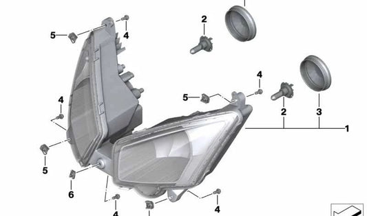Faro delantero OEM 63128557211 para motos BMW C evolution (K17). Original BMW Motorrad.