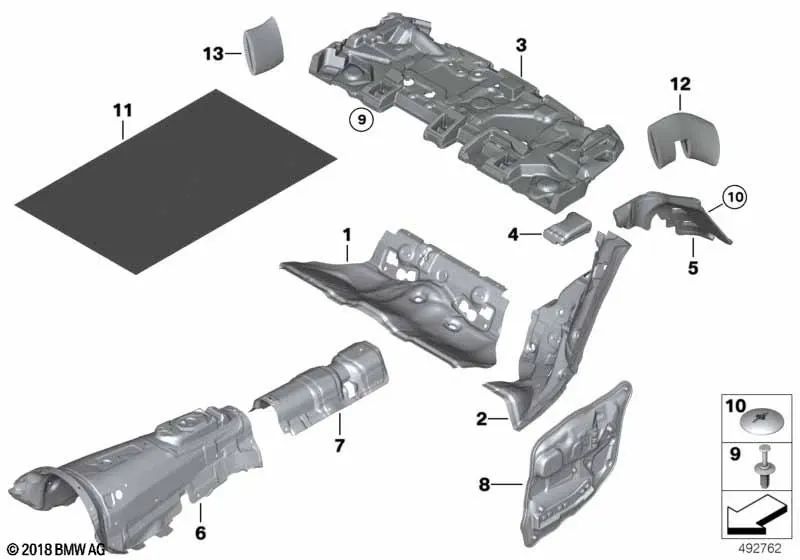 Aislamiento acústico puerta trasera izquierda para BMW F10, F11 (OEM 51487366707). Original BMW
