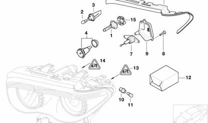 Kit reparación soporte faro derecho OEM 63126917366 para BMW E65, E66. Compatible con modelos: 730d, 730i, 735i y variantes con faros Xenon. Original BMW.
