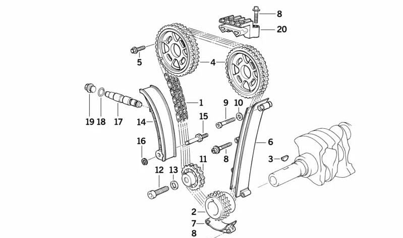 OEM DISTRIBUTION GUIDE 11311721419 FOR BMW E30 318IS and E36 318IS with M42 engine. Compatible parts in manual and automatic models. Original BMW.