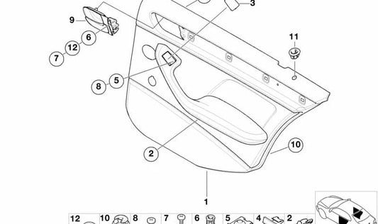 Panel interior puerta trasera izquierda gris OEM 51428224607 para BMW E46. Repuesto original BMW.