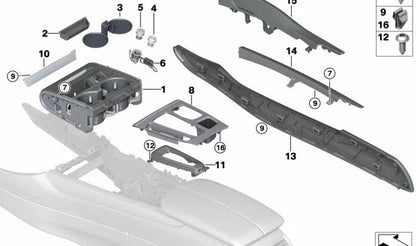 Panel protector aluminio consola central izquierda OEM 51168058571 para BMW X5 F15, X6 F16. Original BMW.