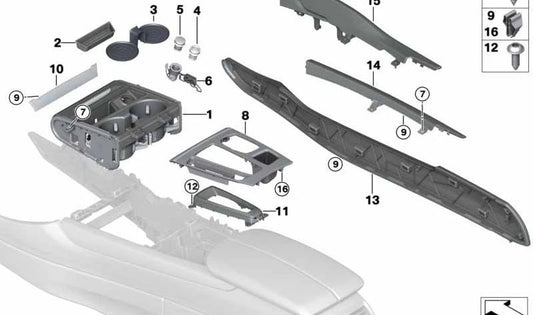 Moldura consola central izquierda OEM 51169251971 para BMW X5 F15, X6 F16. Color Oxidsilber. Original BMW.