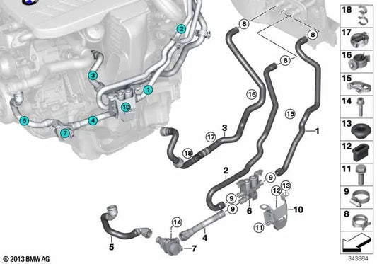 Return coolant hose for BMW X5 F15, X6 F16 (OEM 64219289780). Genuine BMW
