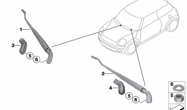 Brazos del limpiaparabrisas delanteros OEM 61619449971 para MINI R50, R52, R53, R55, R56, R57… y más. Original MINI.