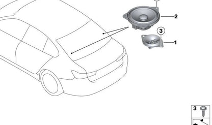 Altavoz medio Top Hi-Fi System OEM 65132622468 para BMW F40, F44, G42, G87, G20, G21, G28, G80, G81, G22, G23, G26, G82, G83, G30, G11, G12, F91, F92, F93, G14, G15, G16, G29. Original BMW.