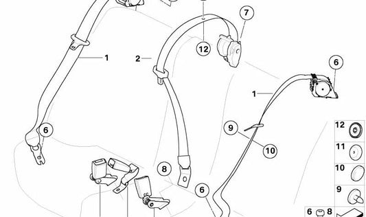 Ceinture arrière centrale pour BMW E61 (OEM 72119132824). BMW d'origine