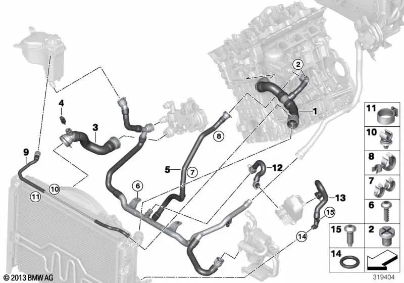 Radiatore avanzato del tubo del motore per BMW E82, E88 Series 3 E90, E91, E92, E93 X1 E84 (OEM 17127531768). BMW originale