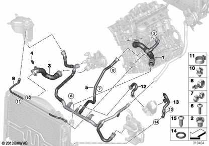Manguera radiador superior OEM 17127531768 para BMW E82, E88, E90, E91, E92, E93, X1 E84... y más. Original BMW.