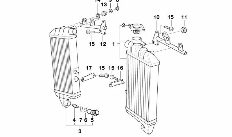 Soporte superior izquierdo radiador OEM 17111464975 para motos BMW K1200GT, K1200RS, K1200LT. Original BMW Motorrad.