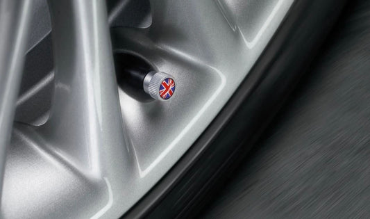 Tapones de válvula Union Jack OEM 36120422550 para MINI R50, R53, R56, F56, F54, Countryman R60, Paceman R61... y más. Original MINI.