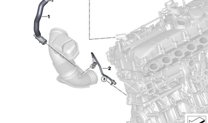 Tubo di ventilazione OEM 11157637521 per BMW F20, F21, F22, F23, F30, F31, F34, F32, F33, F36, G30, G31, G32, G11, G12, G01, G02. BMW originale.