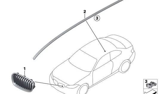 Rejilla embellecedora delantera derecha OEM 51117464484 para BMW F22, F22N, F23, F23N. Original BMW.