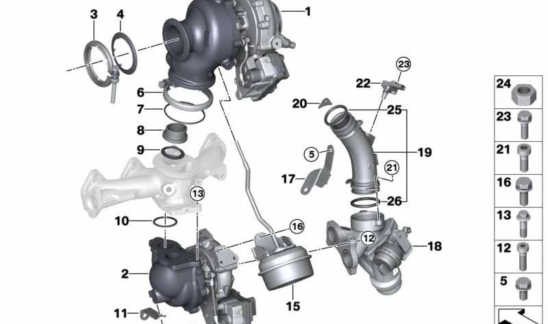 Actuador de vacío turbocompresor OEM 11658516095 para BMW F48 xDrive25d y F39 xDrive25d. Pieza original BMW.