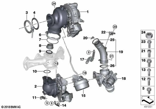 Turbocharger bracket for BMW X1 F48, X2 F39 (OEM 11658516096). Original BMW