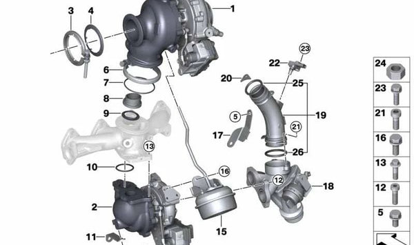 Soporte del Turbocompresor de Escape para BMW F48, F39 (OEM 11658513579). Original BMW