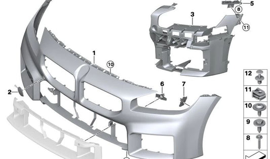 Guía soporte paragolpes delantero izquierdo OEM 51118081243 para BMW Serie 2 G87 (modelos M211, M212, M221, M222). Pieza original BMW.