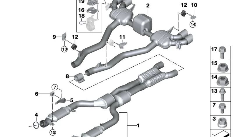 Soporte para filtro de partículas de escape OEM 18208088841 para BMW F90, F91, F92, F93, F95, F96. Original BMW.