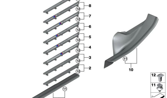 Embellecedor entrada puerta delantera OEM 51477887316 para BMW G80 M3 CS y M3 Competition. Original BMW.