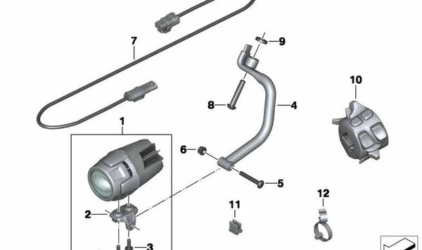Faro auxiliar LED OEM 63178546161 para BMW Motorrad R1200GS, R1250GS, K1600GT, K1600GTL, F850GS, F750GS, RnineT, S1000XR. Luz adicional original BMW para mejor visibilidad y seguridad.