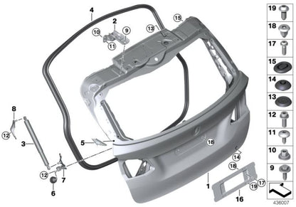 Alojamiento resorte de gas abajo derecho OEM 51247462102 para BMW F45 Active Tourer, F45 Active Tourer LCI. Original BMW.